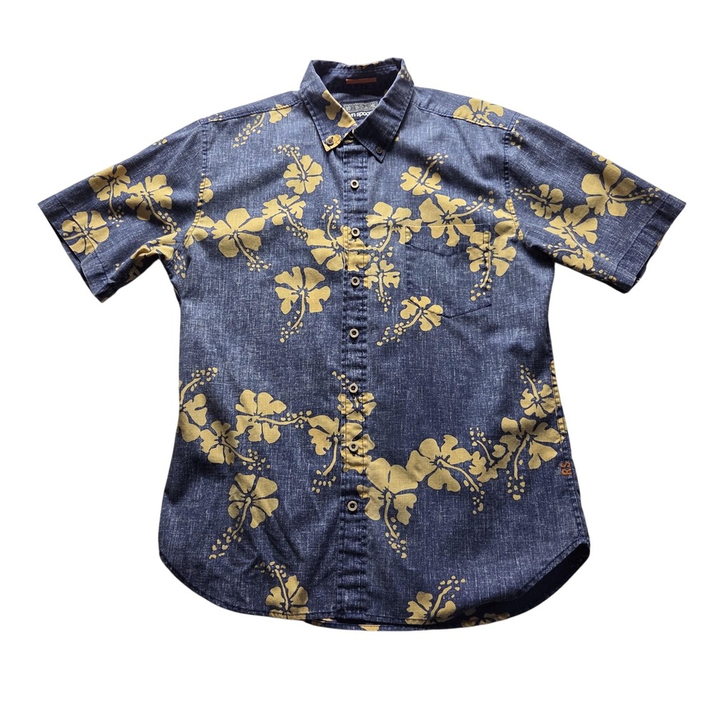 Reyn Spooner Shirt Mens Large Blue Floral Hawaiian Short Sleeve Button-Up Casual